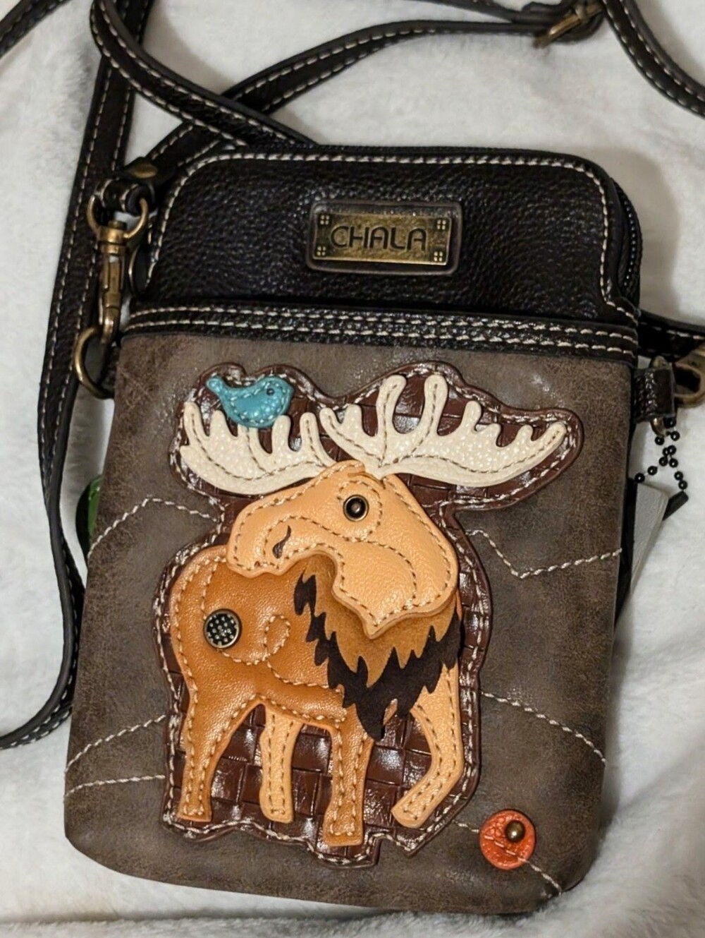 NWOT Chala Brown Multi-Accent Moose Crossbody Bag.